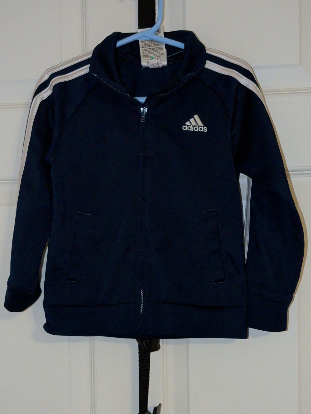 adidas Navy Zip-Up Kids Track Jacket with White Stripes